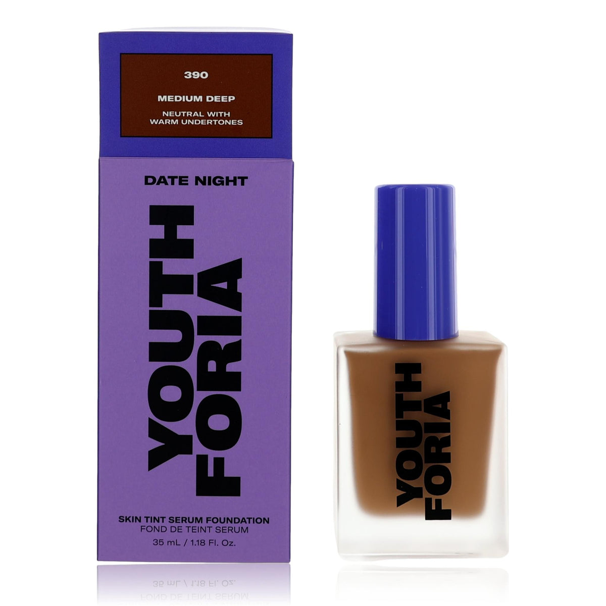 Youthforia Date Night Skin Tint Serum Foundation 390 Medium Deep 1.18 oz