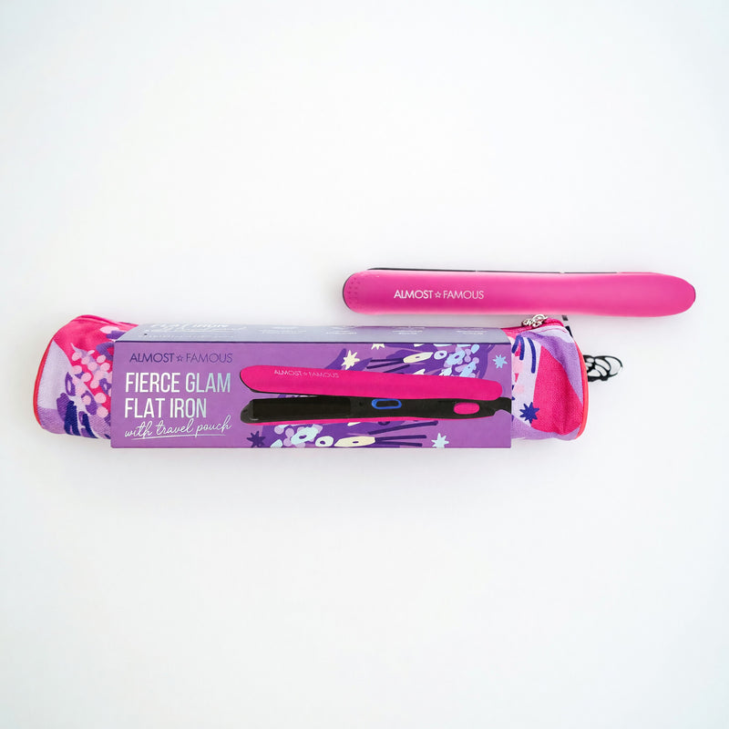 Almost Famous Fierce Glam Flat Iron with Travel Pouch Pink
