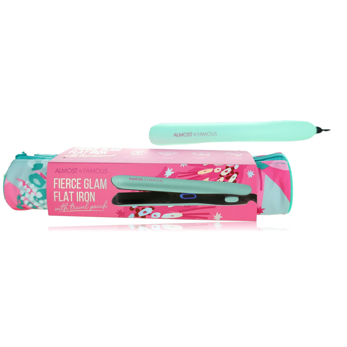 Almost Famous Fierce Glam Flat Iron with Travel Pouch Turquoise